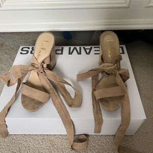 Lulu's Tan Mules with Suede Straps